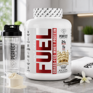 Perfect Sports Fuel Grass-Fed Whey Protein Vanilla Ice Cream supplement container