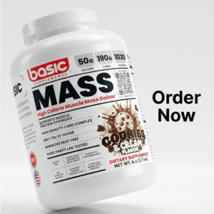 Basic Supplements MASS – High Calorie Muscle Mass Gainer (Cookies & Cream Flavor)