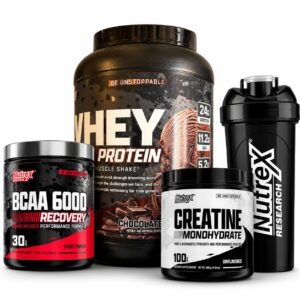 Nutrex Research Muscle & Performance Bundle – Whey Protein, BCAA, Creatine & Shaker